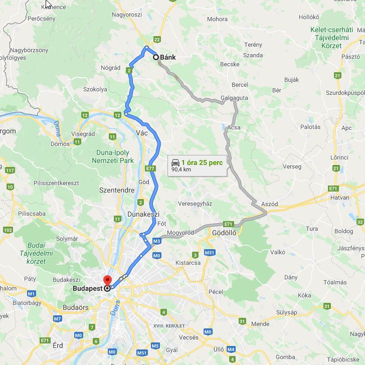 Bánk Budapest távolság térképe autóval