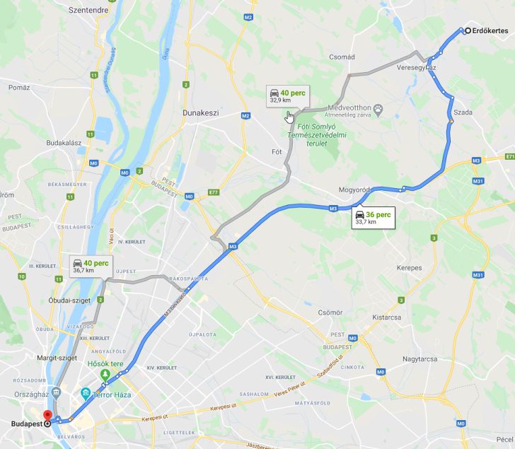 Erdőkertes Budapest távolsága térképen autós úton