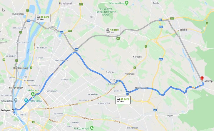 Isaszeg Budapest távolsága térképen autós úton