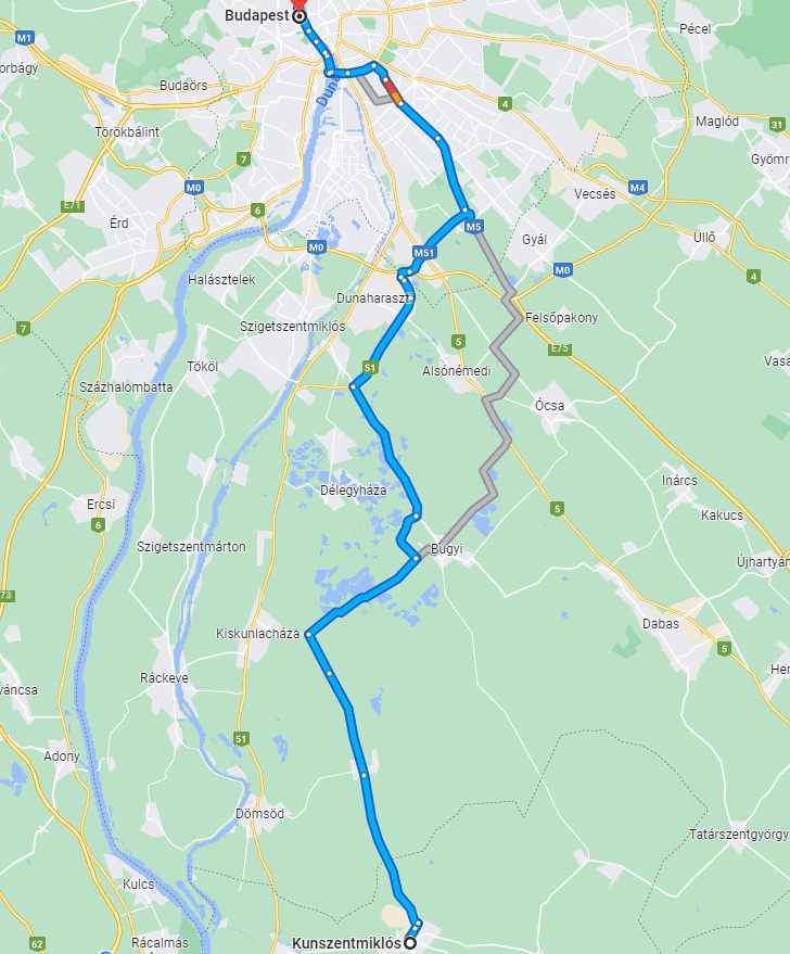 Kunszentmiklós Budapest távolsága térképen autós úton