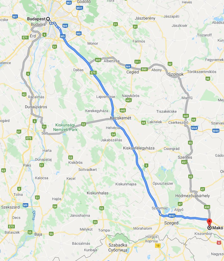 Makó Budapest távolsága térképen autós úton