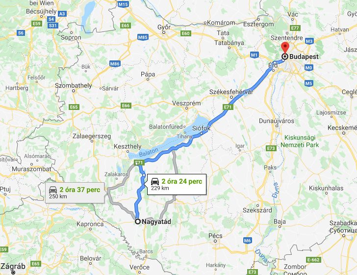 Nagyatád Budapest távolsága térképen autós úton