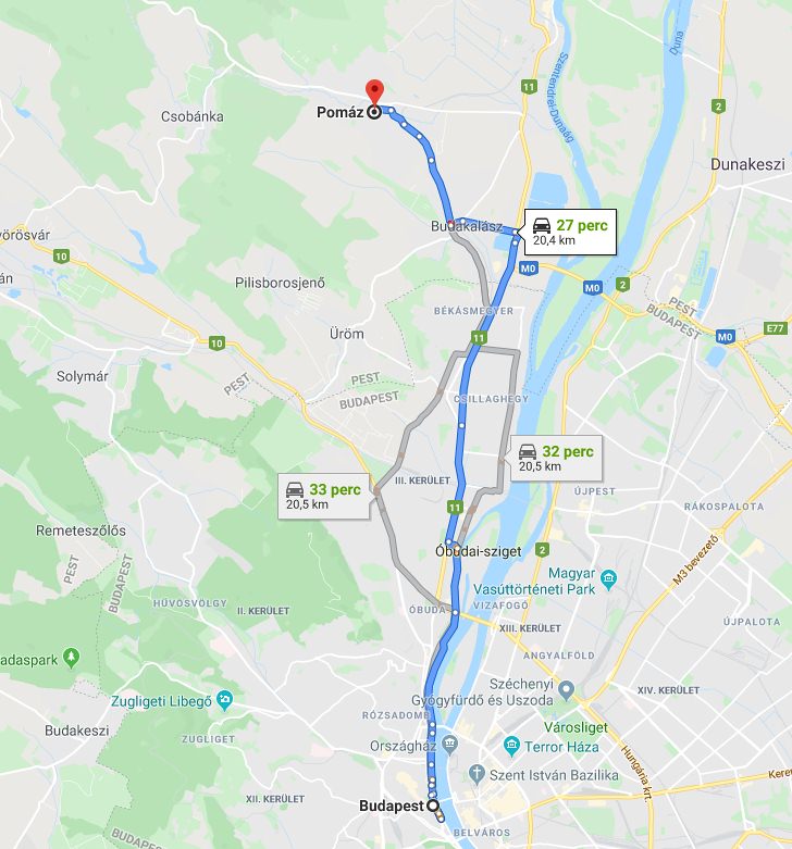 Pomáz Budapest távolsága térképen autós úton