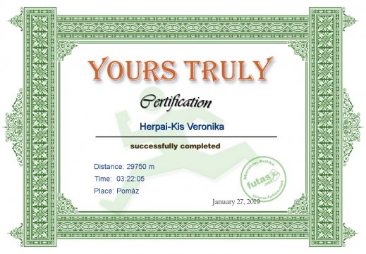 Yours Truly Hungary futás oklevél Herpai-Kis Veronika futónak