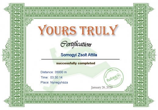 Yours Truly Hungary futás oklevél Somogyi Zsolt Attila futónak